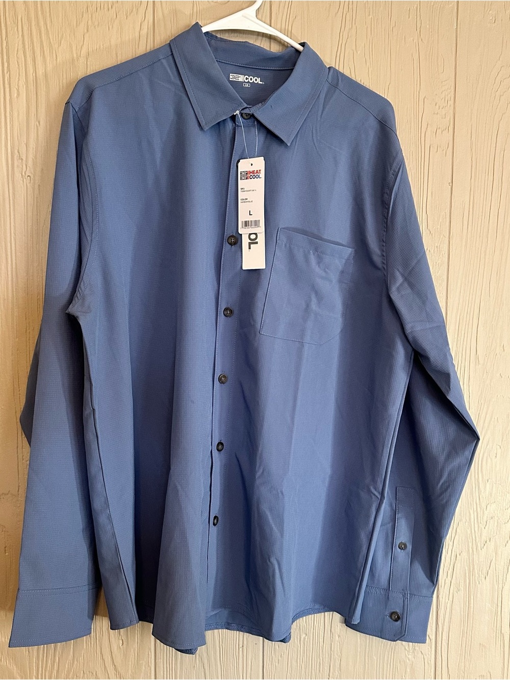 32 Degrees Men's Harbor Blue Solid Long Sleeve Button-Up Shirt L Pockets
